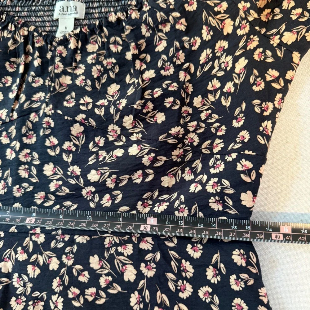 a.n.a Floral Sweetheart Midi Dress Pockets Smocked Balloon Sleeve M Boho Retro - Picture 12 of 16